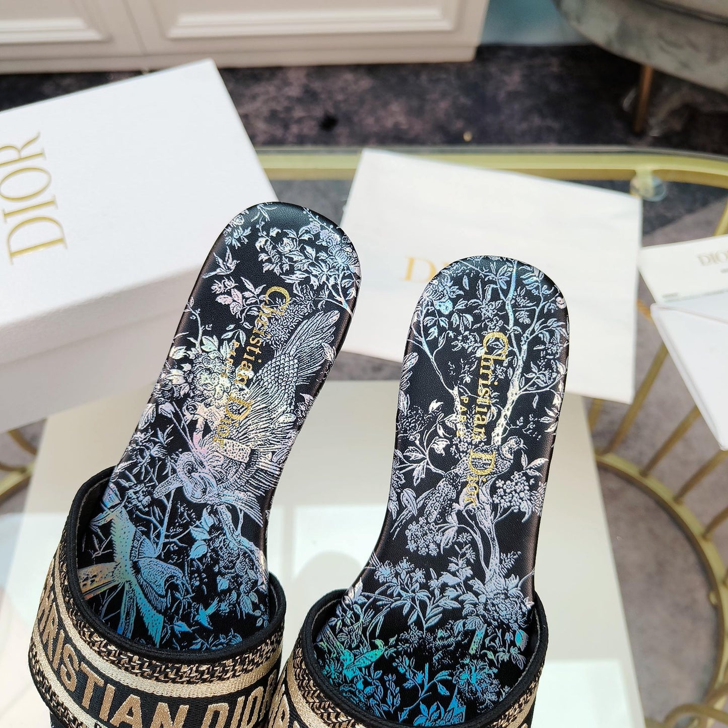 DIOR Mule Dway Slide 10mm Multi-motifs Style 4
