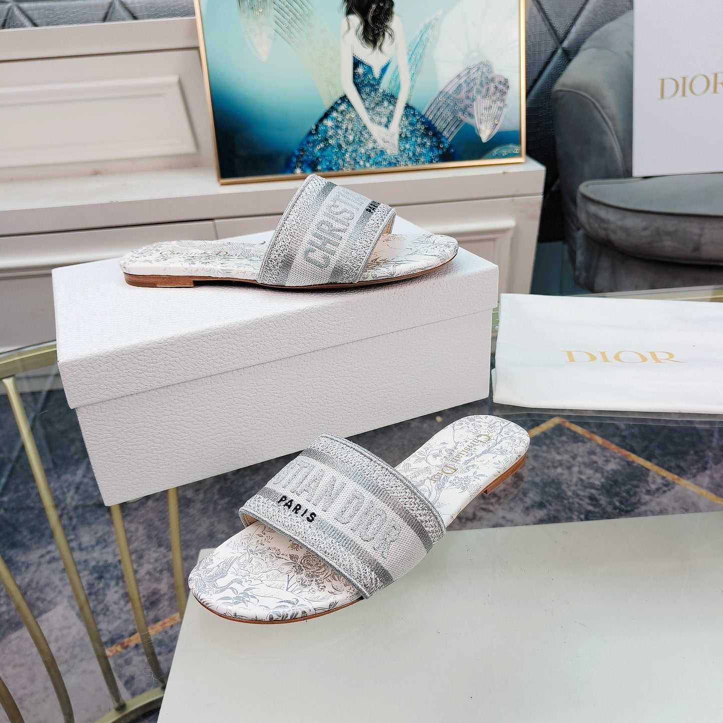DIOR Mule Dway Slide 10mm Multi-motifs Style 6