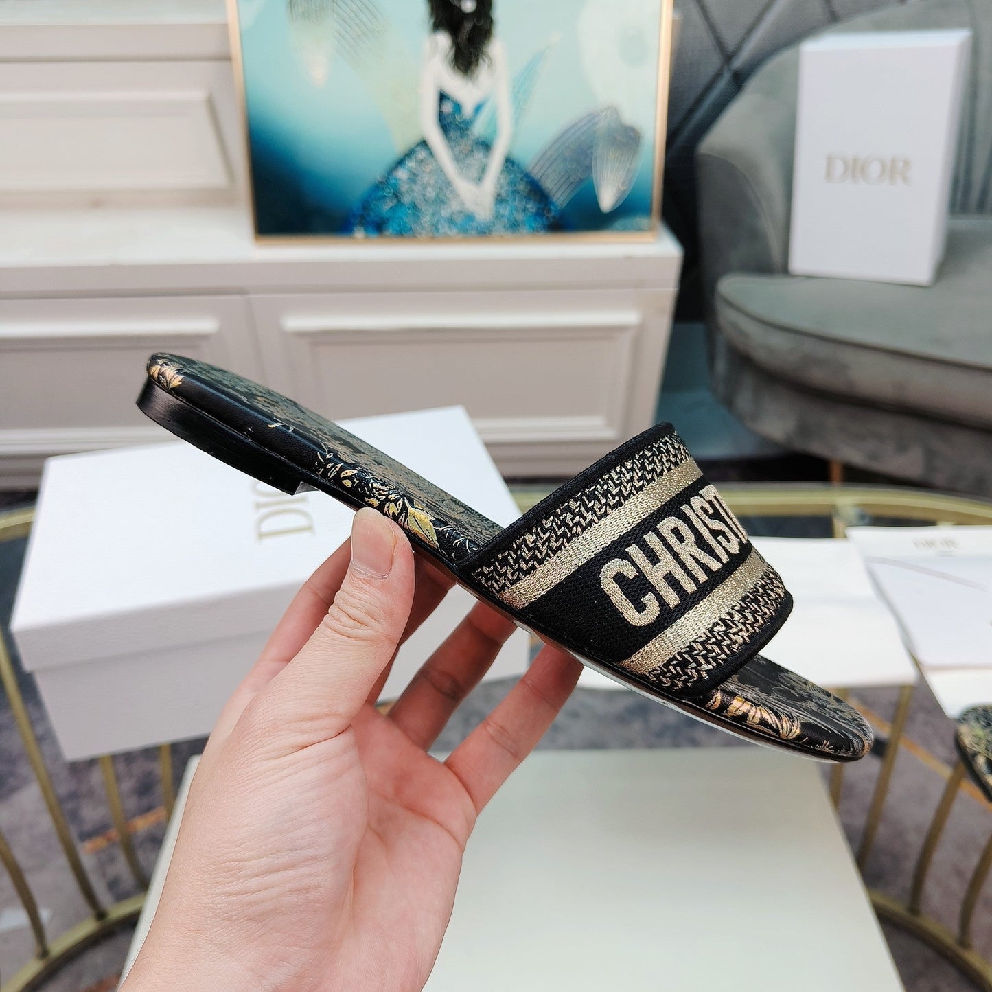 DIOR Mule Dway Slide 10mm Multi-motifs Style 5