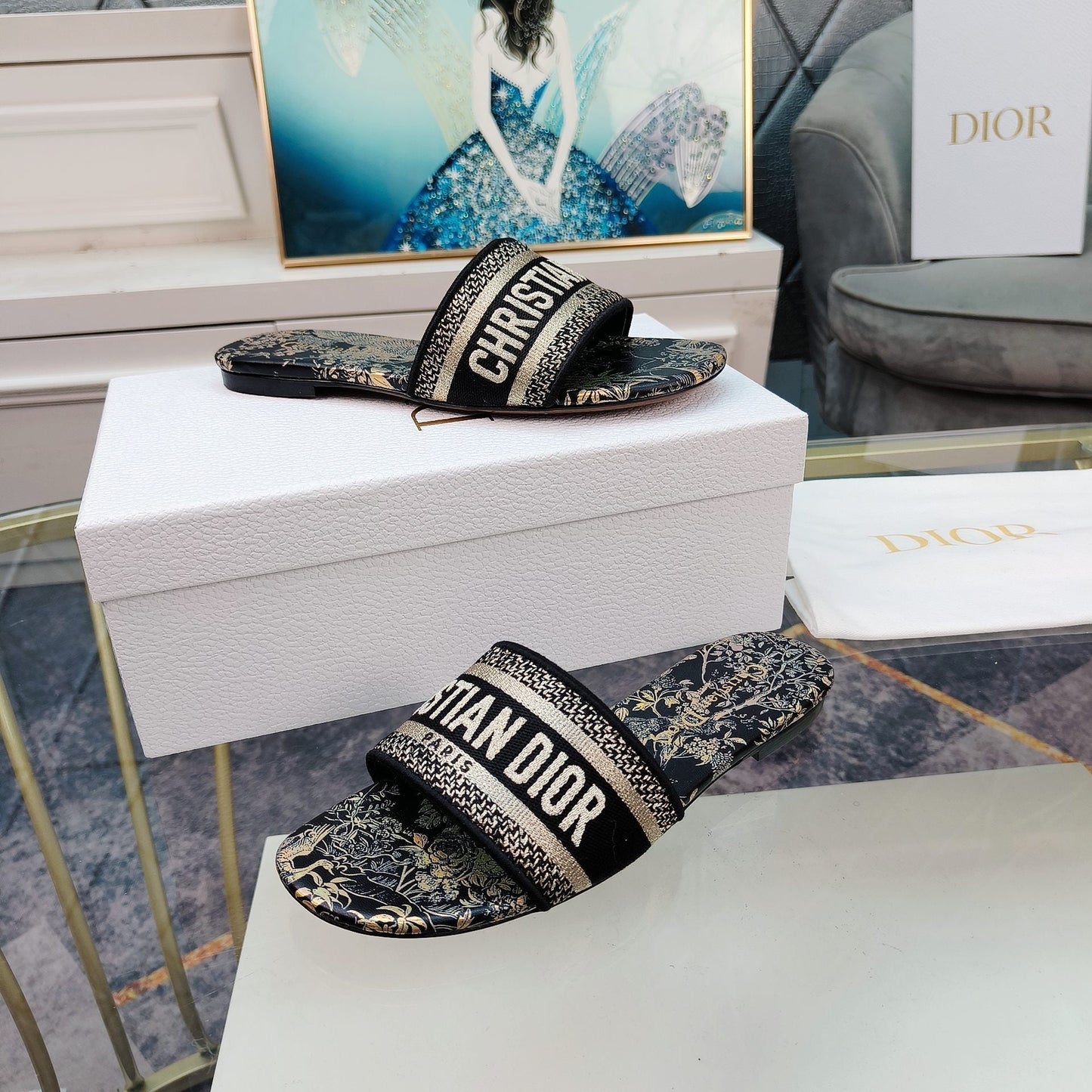 DIOR Mule Dway Slide 10mm Multi-motifs Style 5