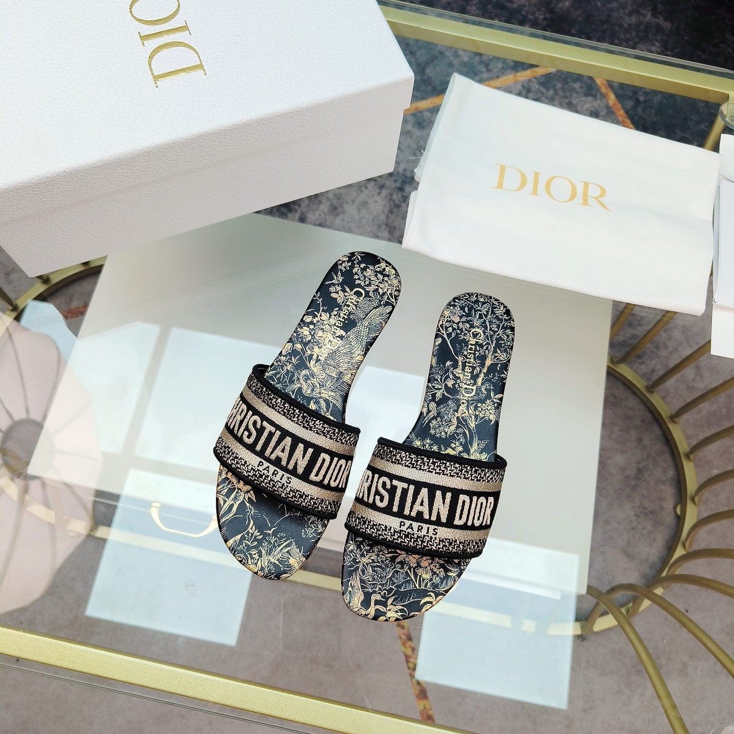 DIOR Mule Dway Slide 10mm Multi-motifs Style 5