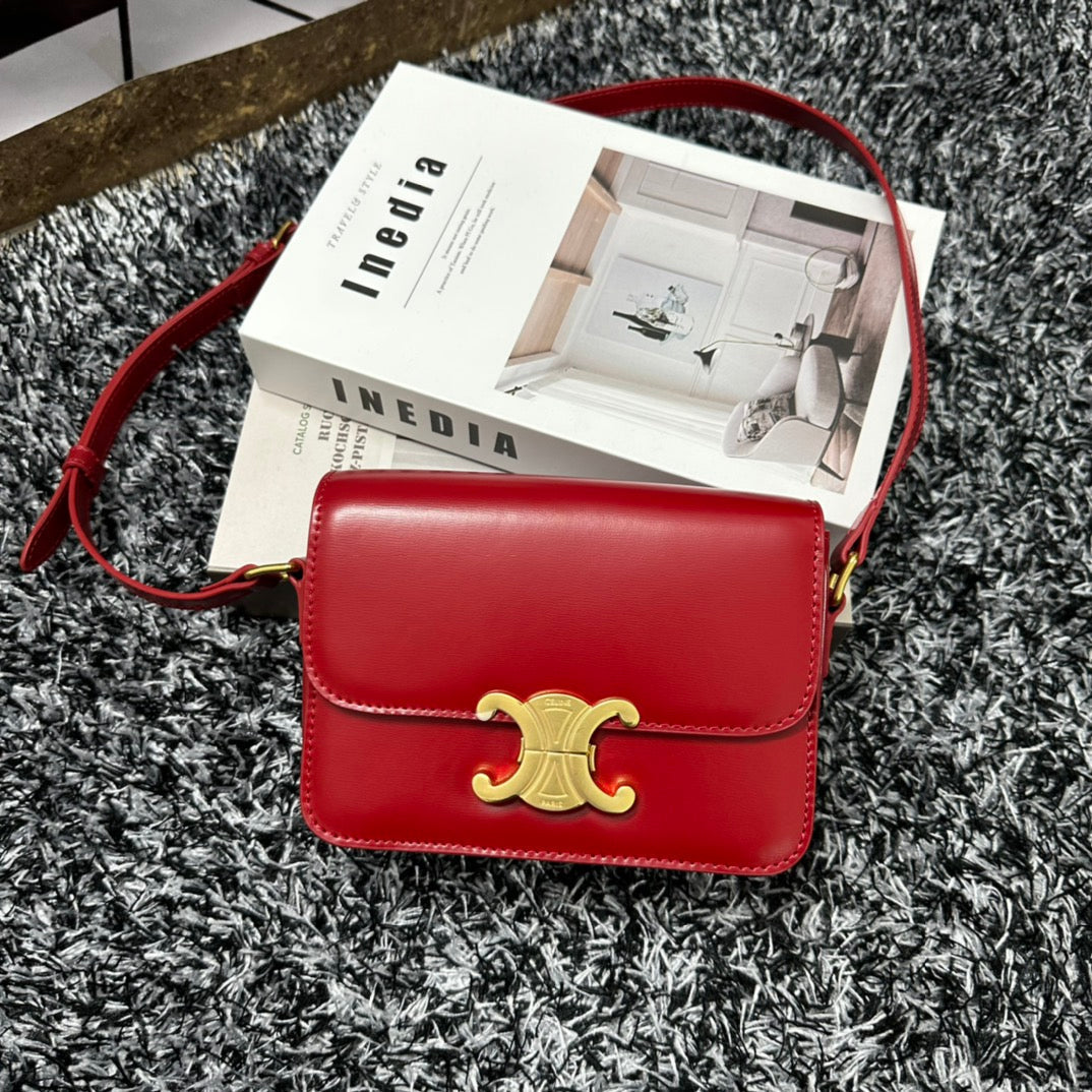 Celine TRIPHOME TEEN 18 CHERRY RED COWHIDE LEATHER
