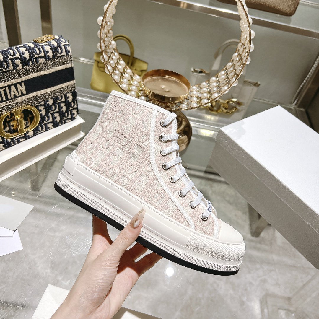 DIOR walkn high-top 45 pink beige oblique embroidery canvas