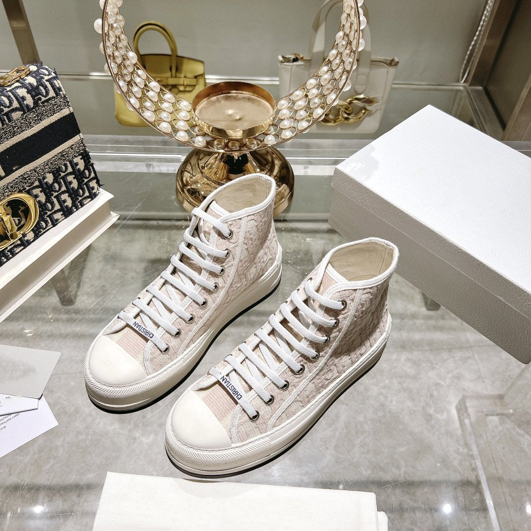 DIOR walkn high-top 45 pink beige oblique embroidery canvas