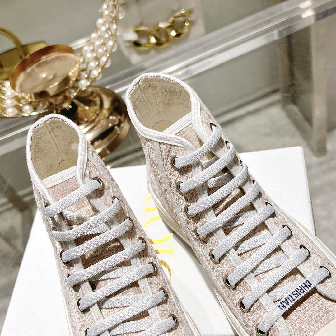 DIOR walkn high-top 45 pink beige oblique embroidery canvas