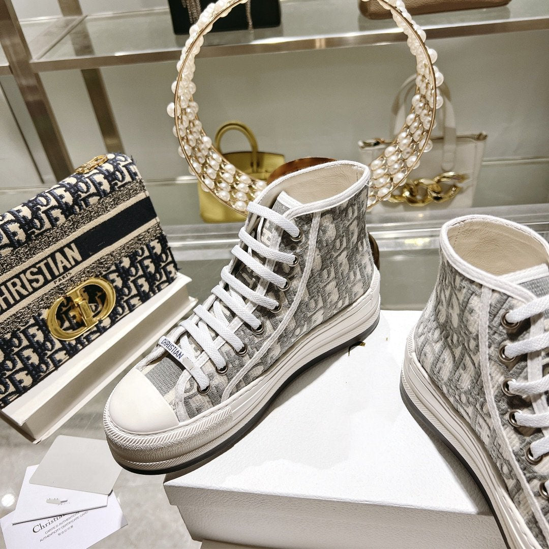 DIOR walkn high-top 45 white grey oblique embroidery canvas