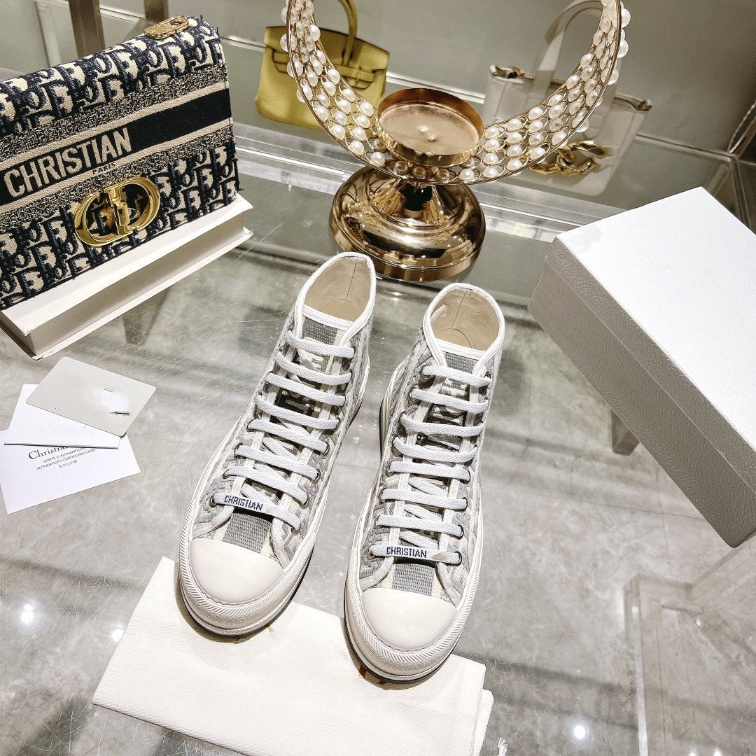 DIOR walkn high-top 45 white grey oblique embroidery canvas