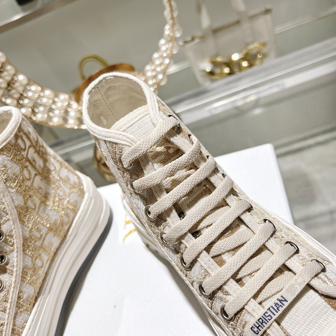 DIOR walkn high-top 45 gold white oblique embroidery canvas