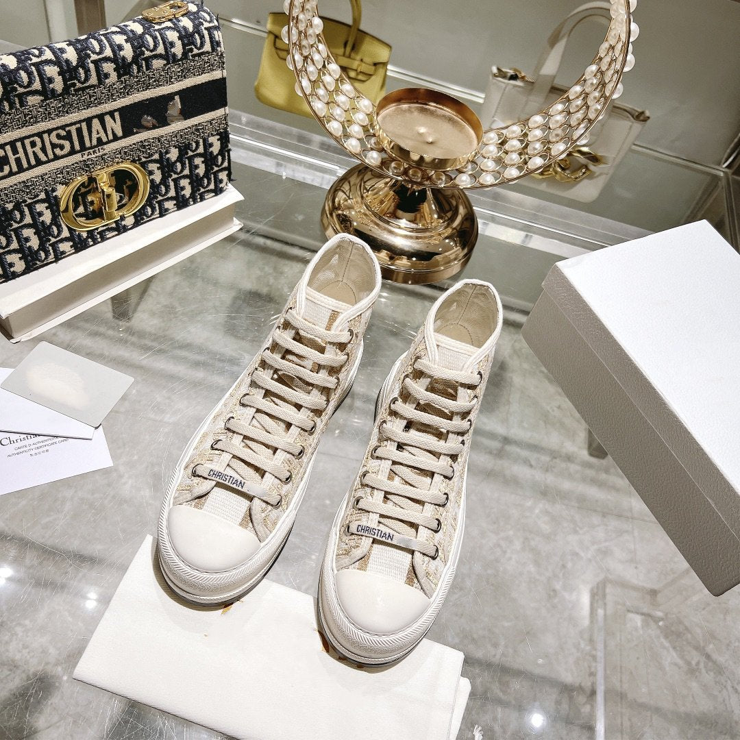DIOR walkn high-top 45 gold white oblique embroidery canvas
