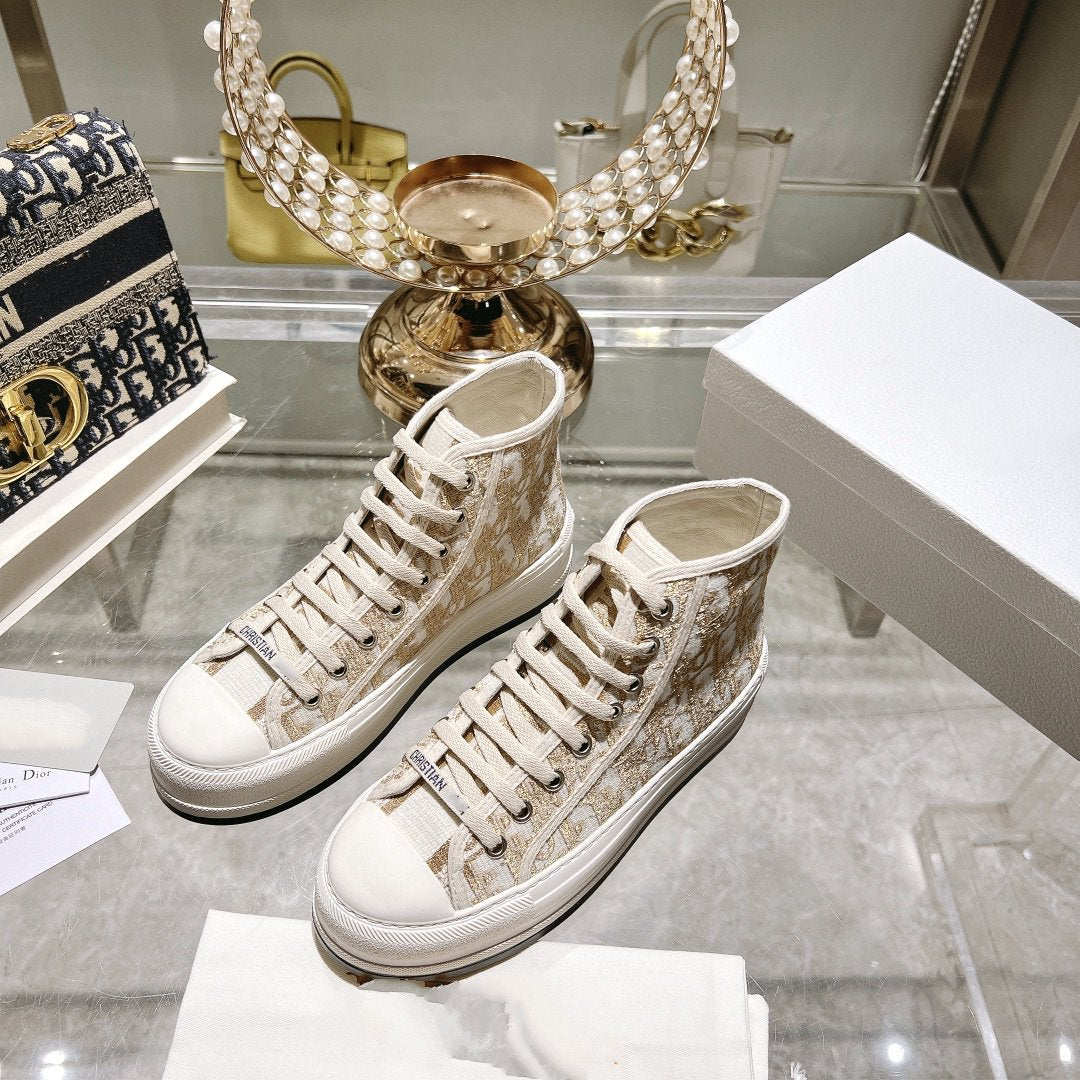 DIOR walkn high-top 45 gold white oblique embroidery canvas