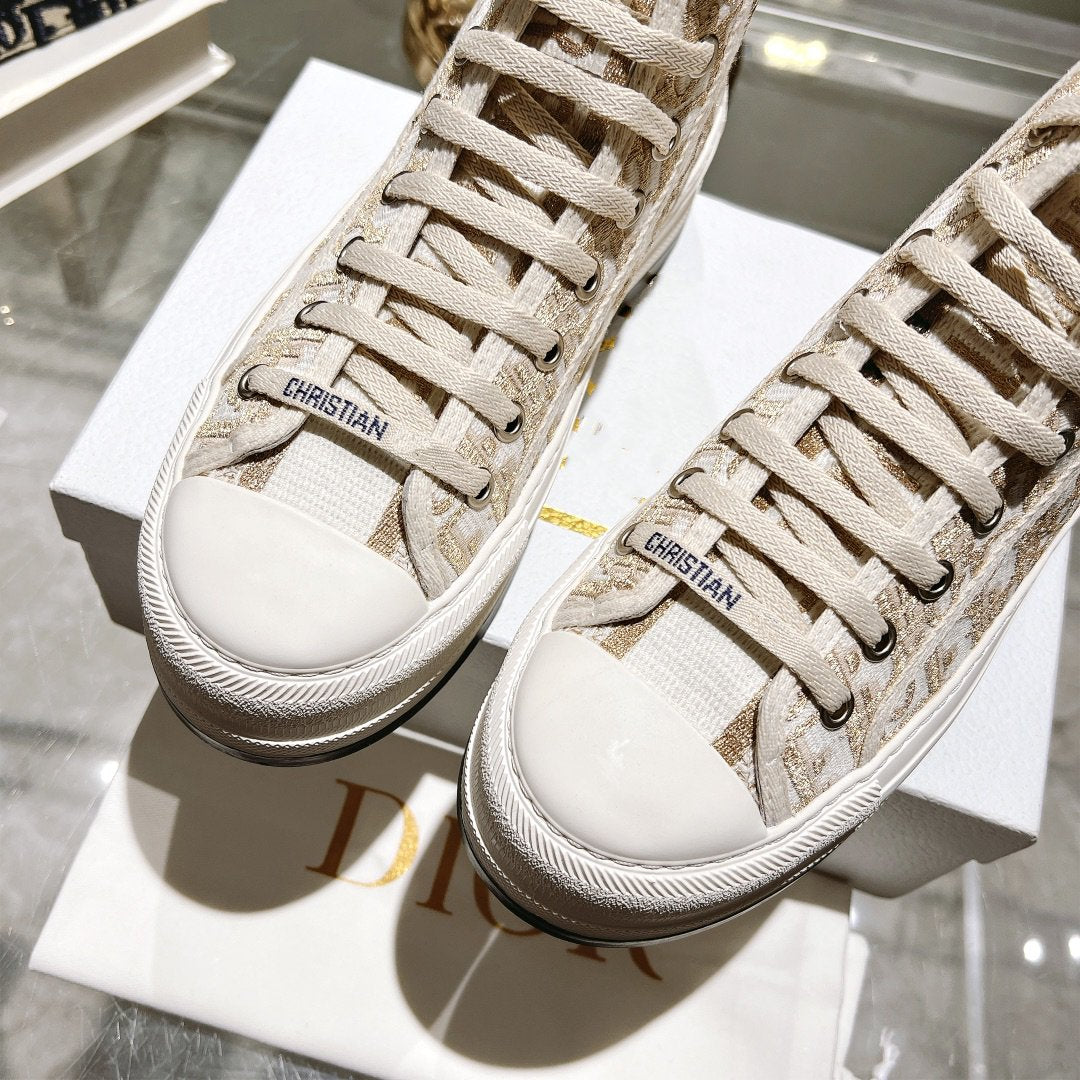 DIOR walkn high-top 45 gold white oblique embroidery canvas