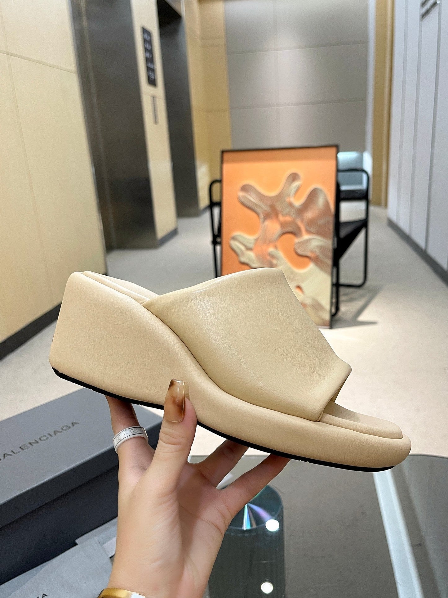 Balanciaga WEDGE SANDALS IN BEIGE SOFT LAMBSKIN