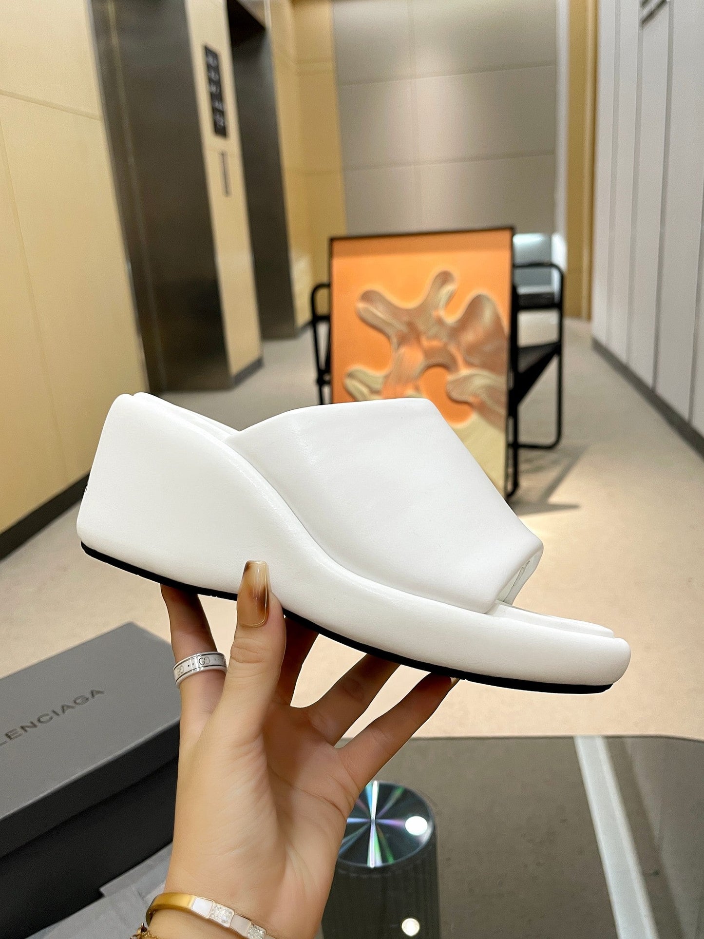 Balanciaga WEDGE SANDALS IN WHITE SOFT LAMBSKIN