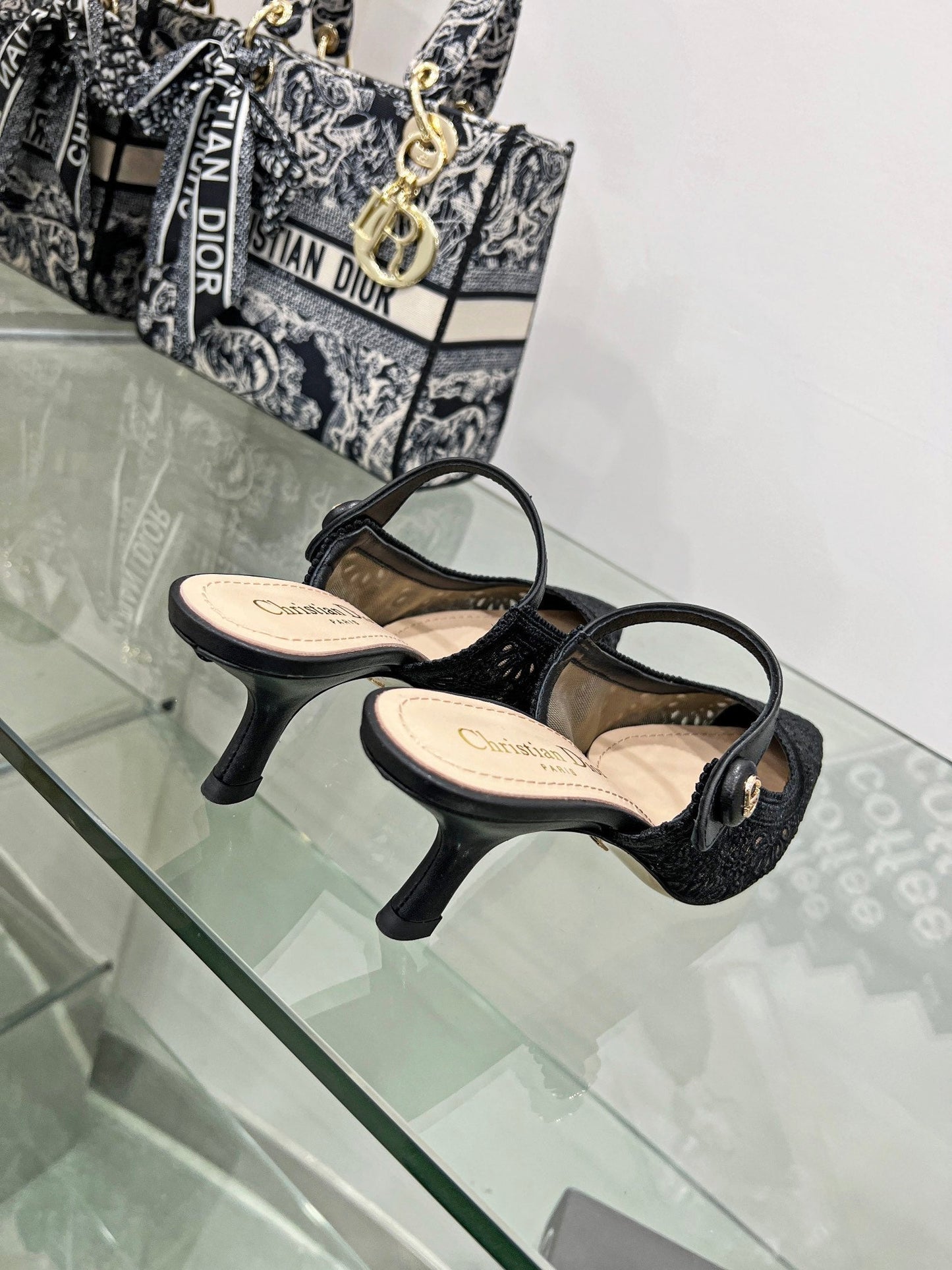 DIOR pump 65 transparent mesh embroidered black flower moitf