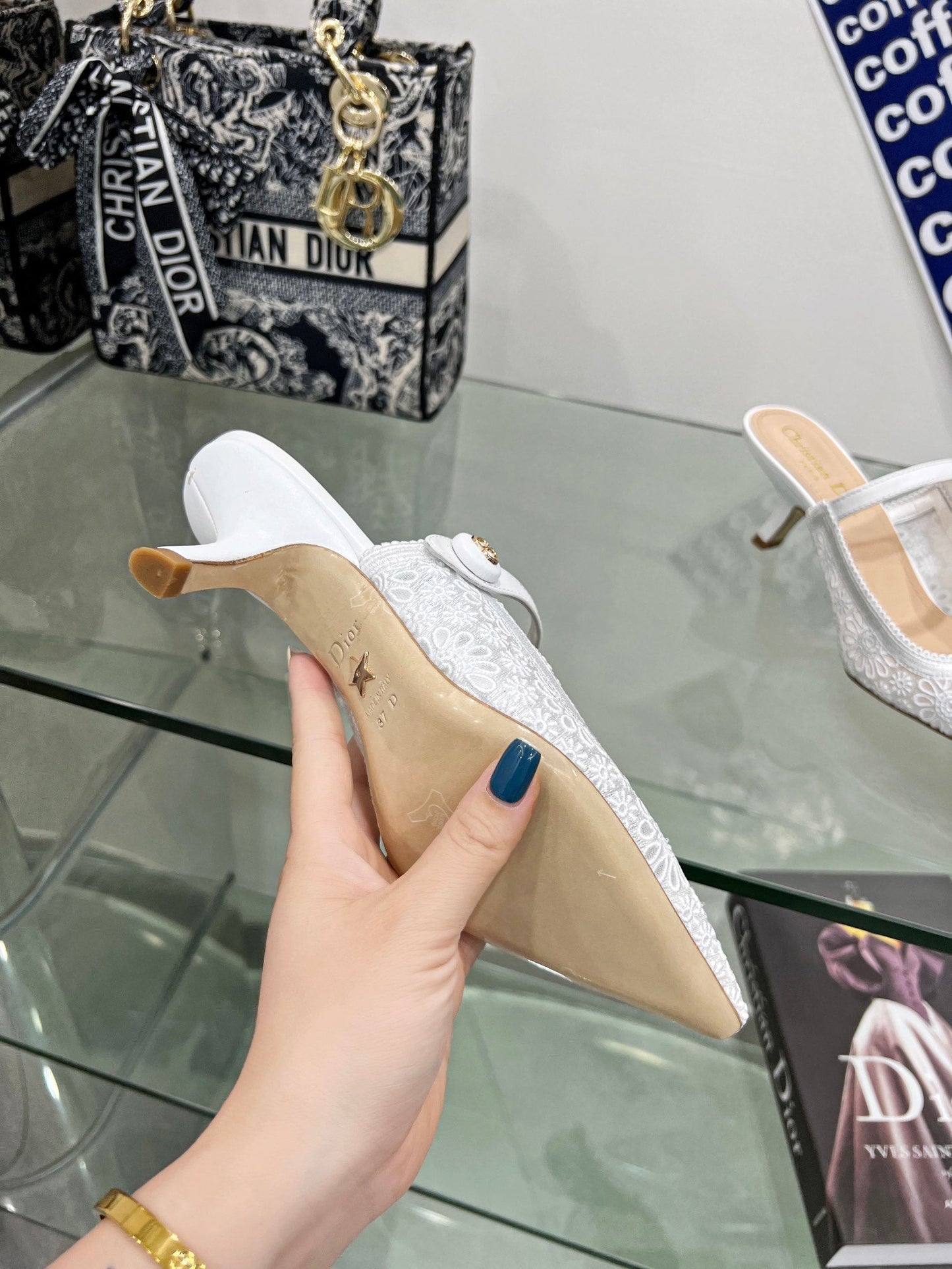DIOR pump 65 transparent mesh embroidered white flower moitf