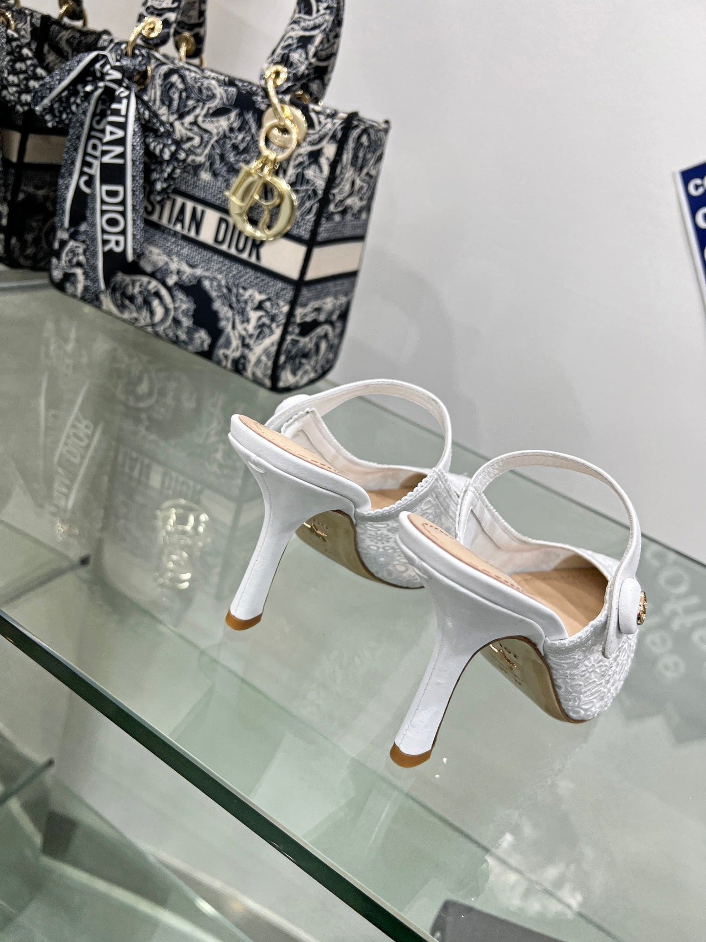 DIOR pump 95 transparent mesh embroidered white flower moitif