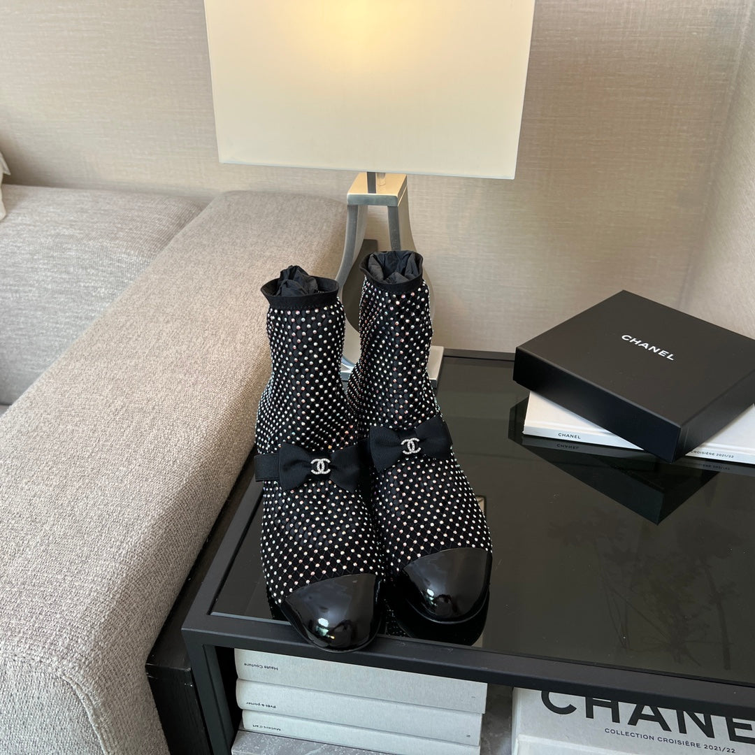 CHANEL Ankle Boot Glitter Black