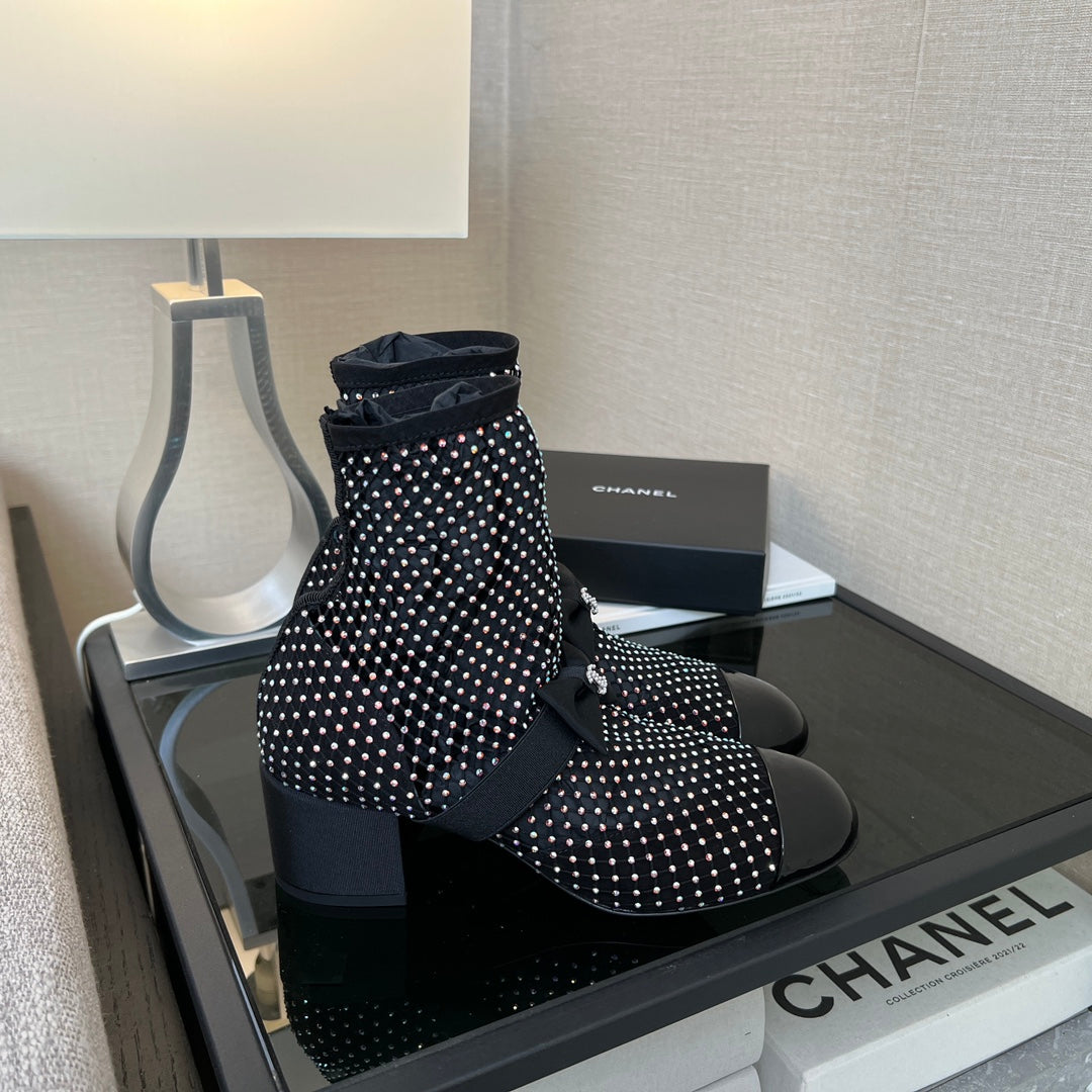 CHANEL Ankle Boot Glitter Black