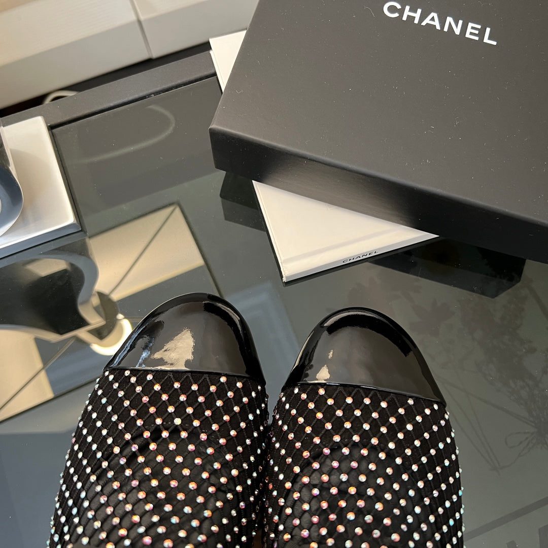 CHANEL Ankle Boot Glitter Black