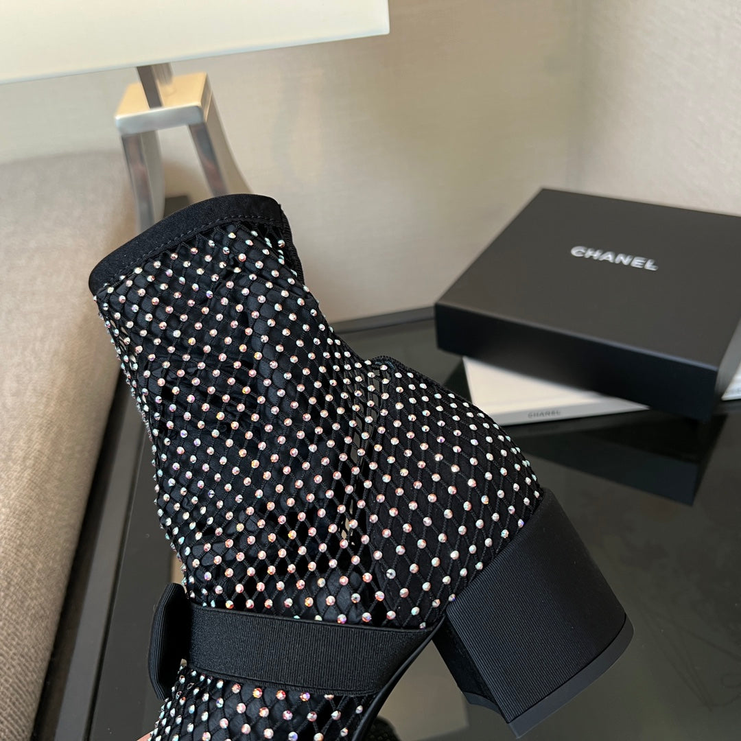 CHANEL Ankle Boot Glitter Black