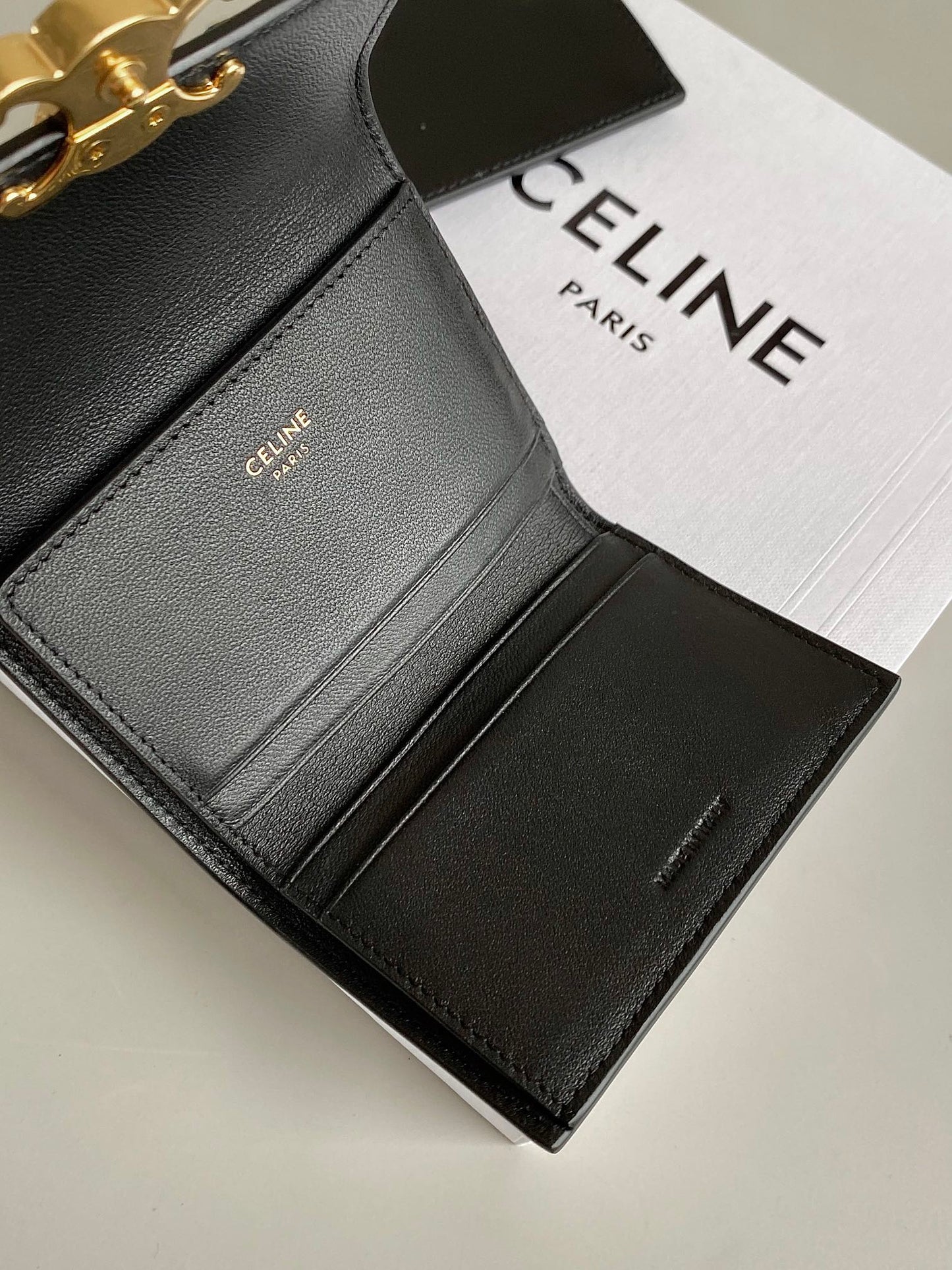 Celine TRIPHOME 9 WALLET TWO-IN-ONE BLACK CALFSKIN