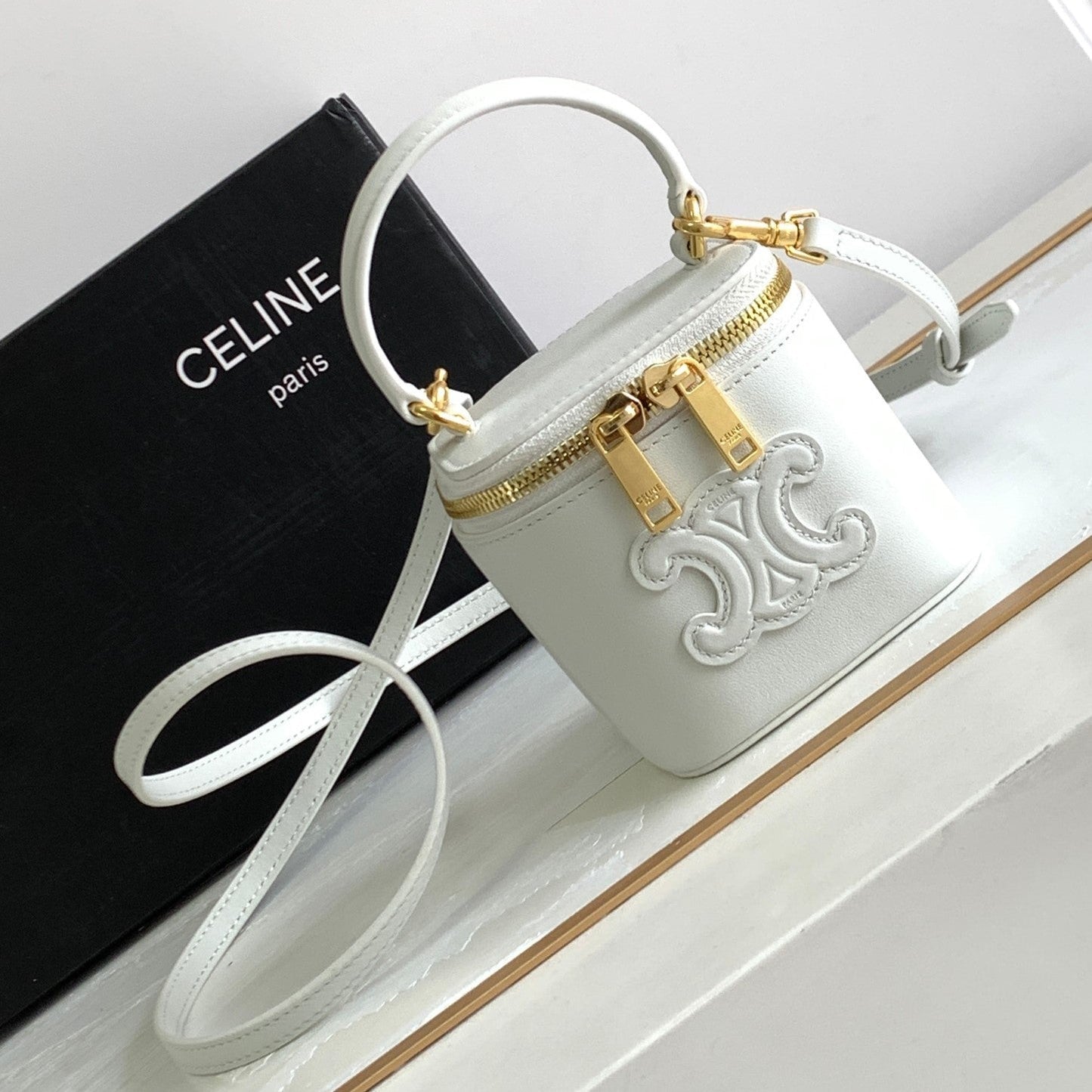 Celine MINI VANITY CASE TRIOMPHE WHITE CALFSKIN