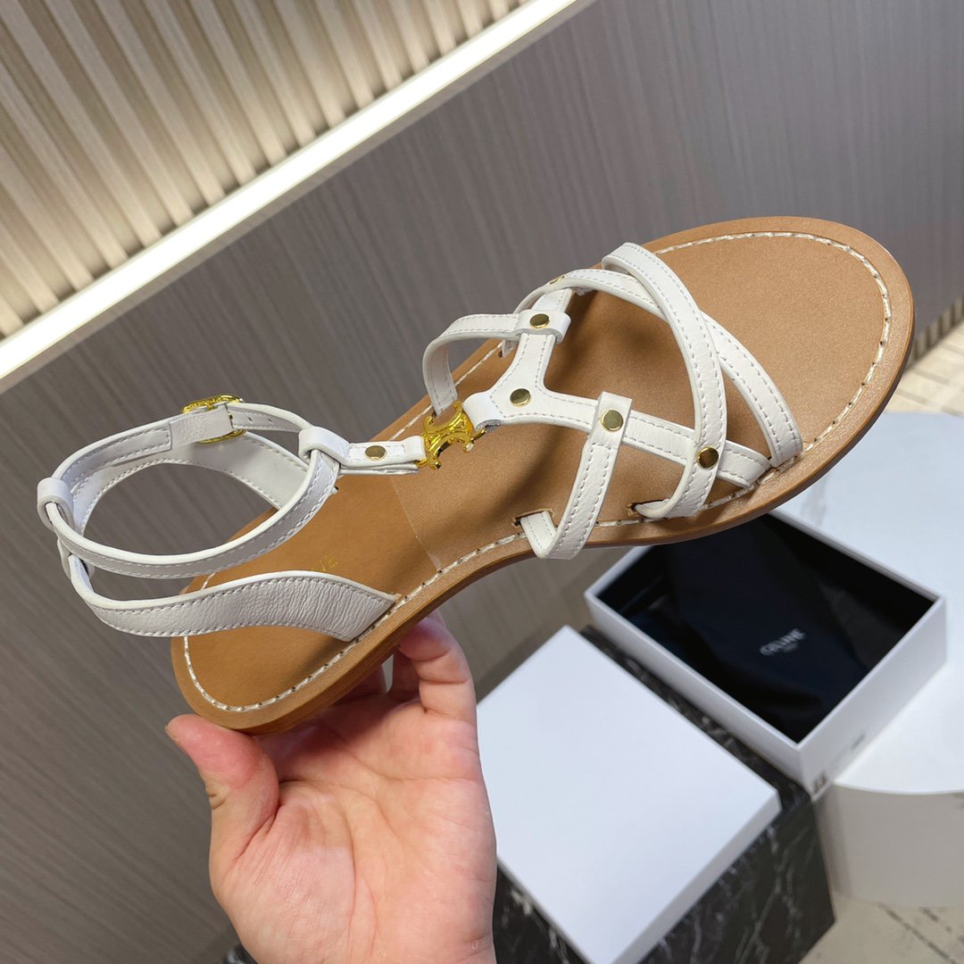 Celine cl roman sandal white brown calfskin