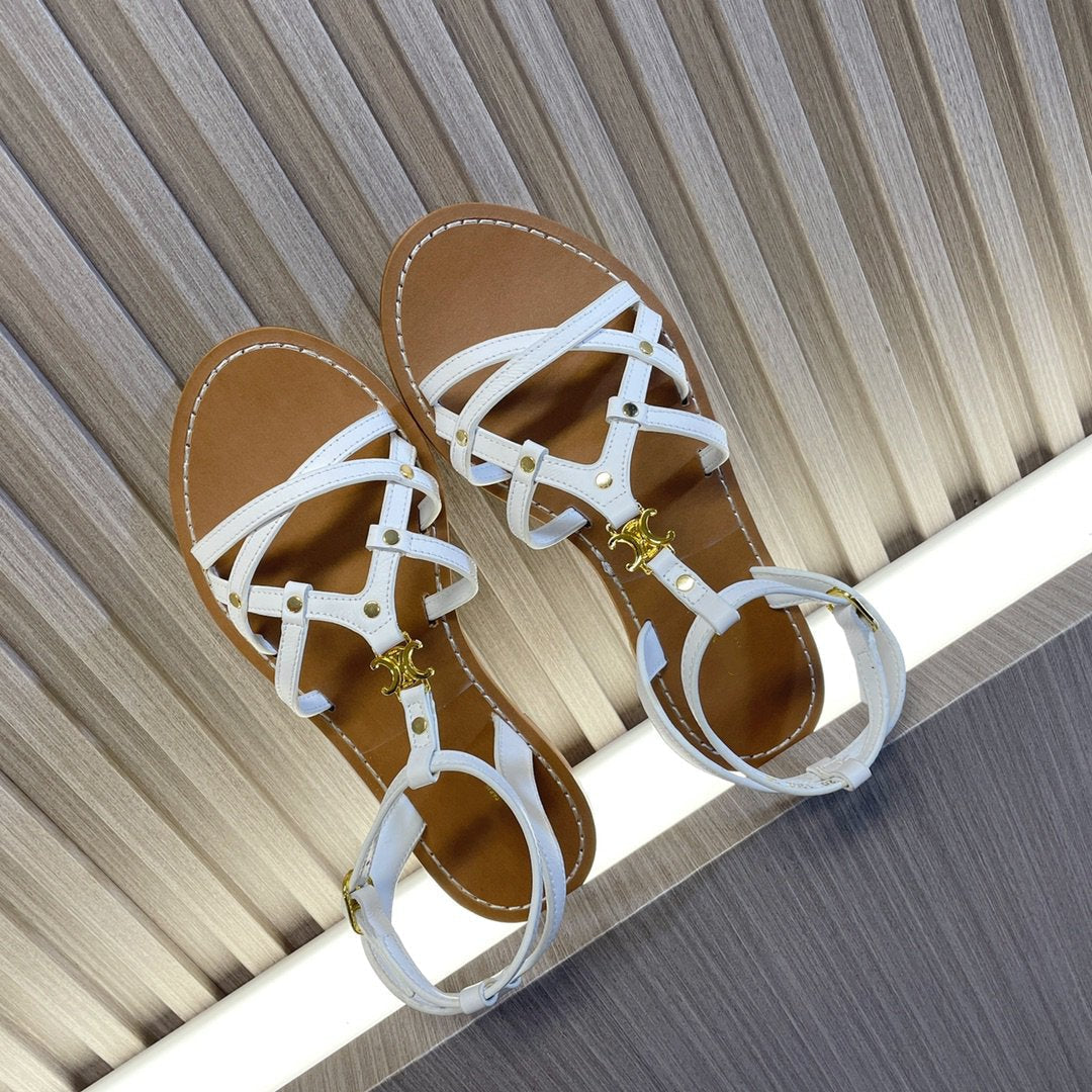 Celine cl roman sandal white brown calfskin