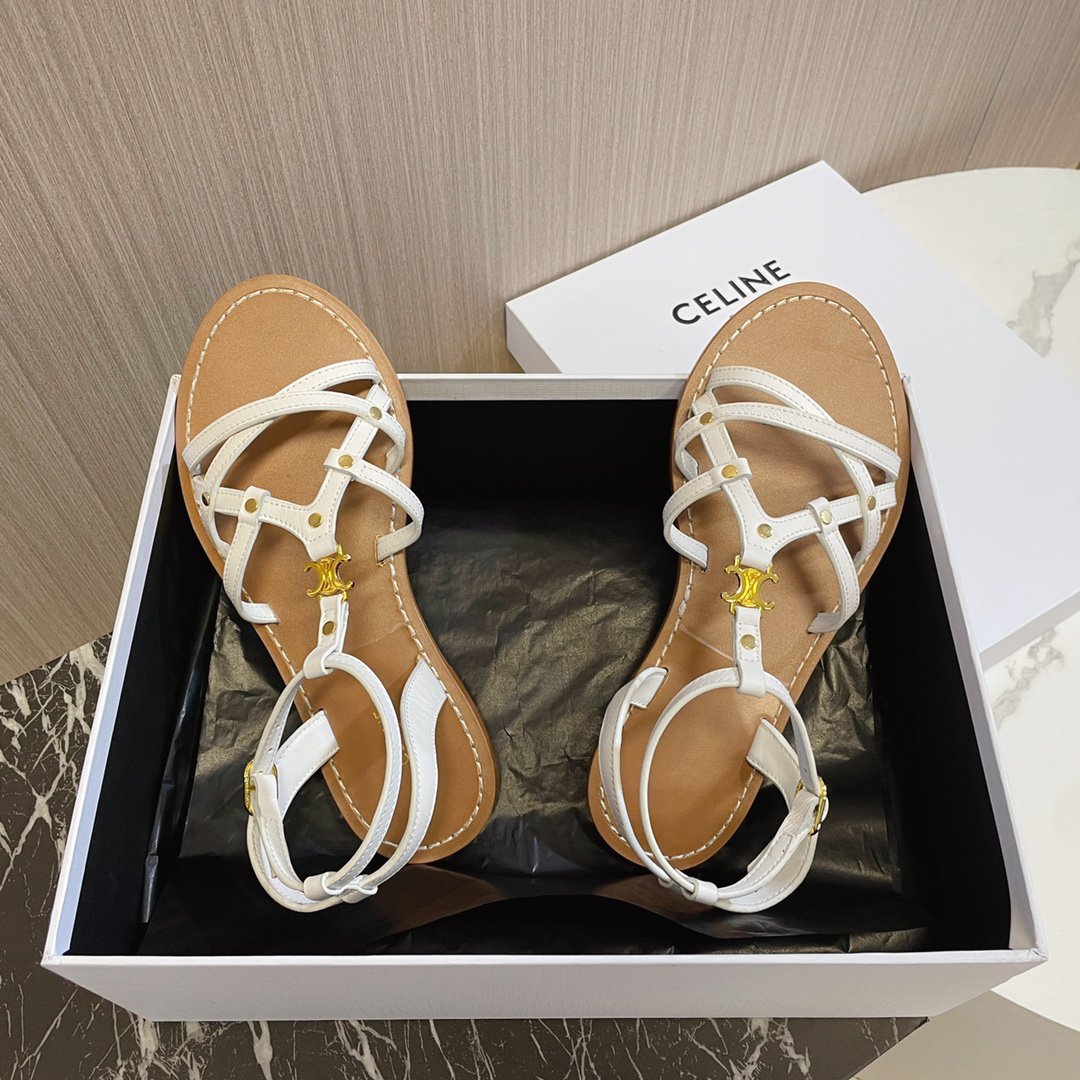 Celine cl roman sandal white brown calfskin
