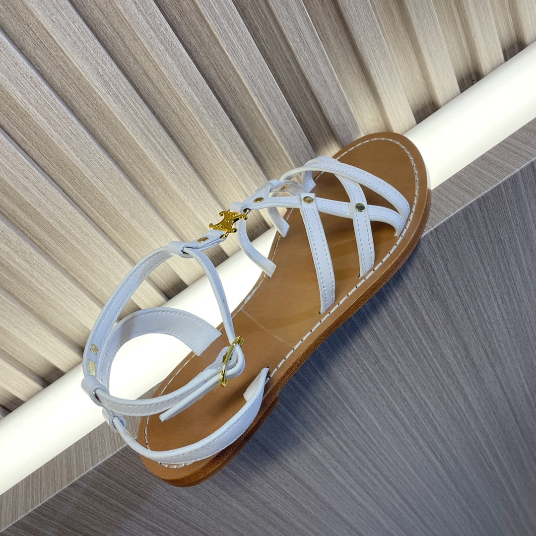 Celine cl roman sandal white brown calfskin
