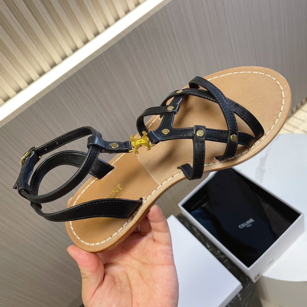 Celine cl roman sandal black brown calfskin