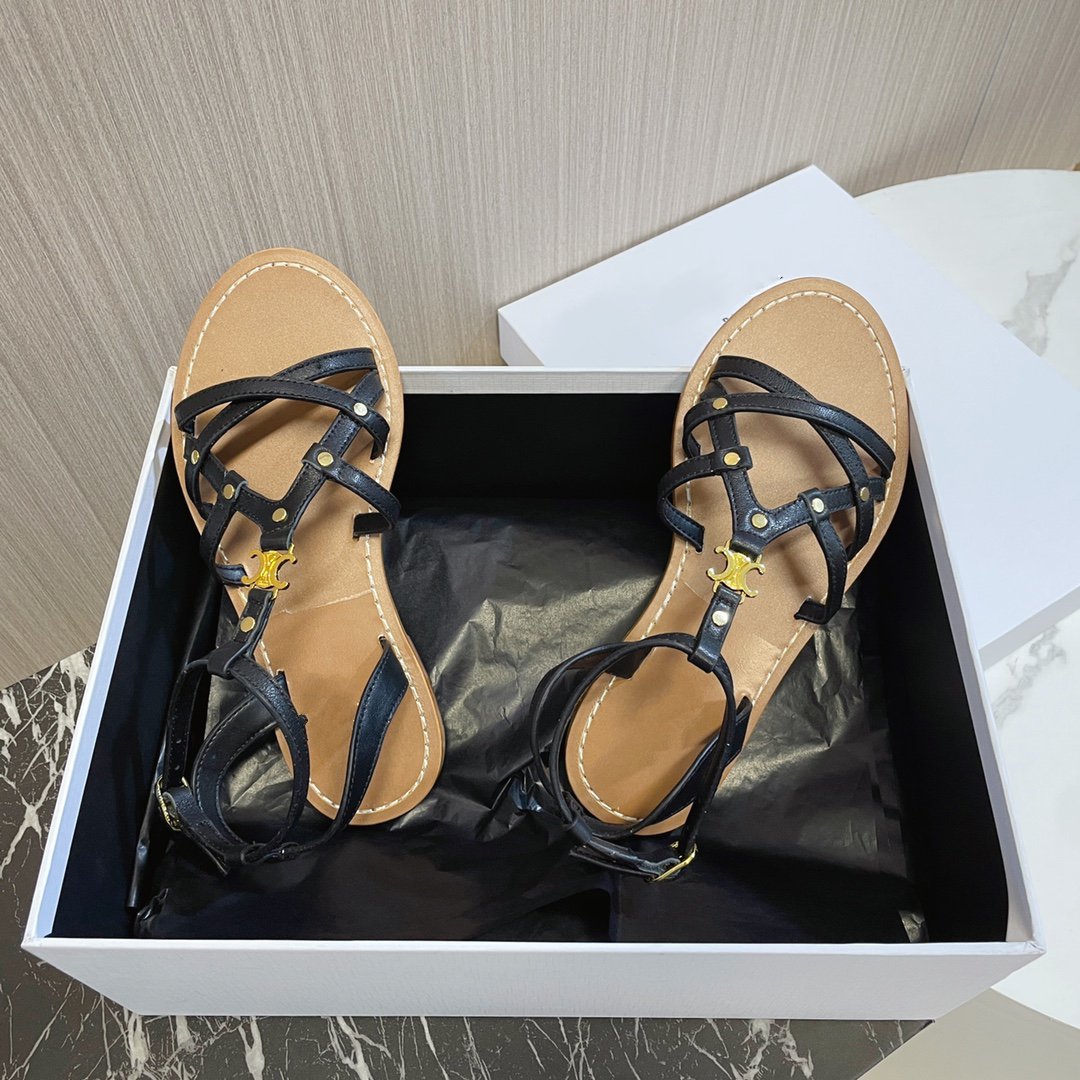 Celine cl roman sandal black brown calfskin