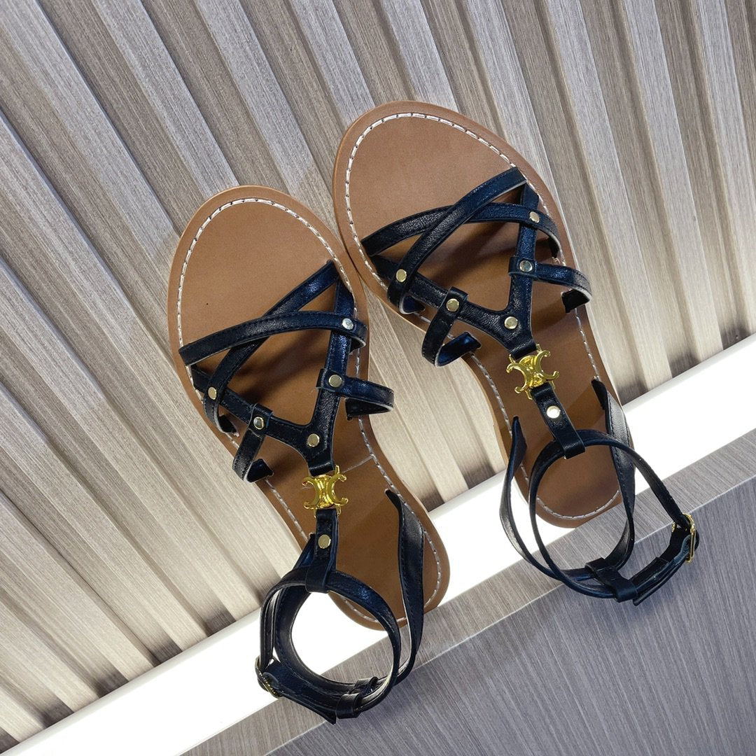 Celine cl roman sandal black brown calfskin