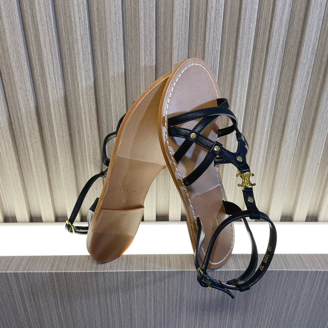 Celine cl roman sandal black brown calfskin
