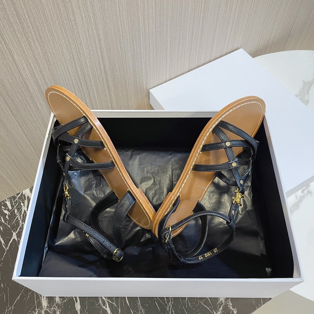 Celine cl roman sandal black brown calfskin