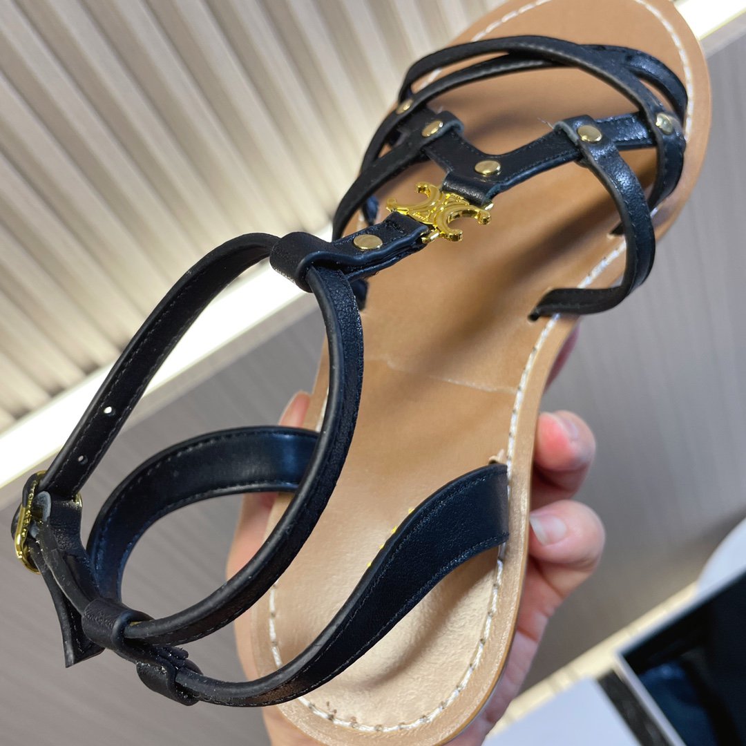 Celine cl roman sandal black brown calfskin