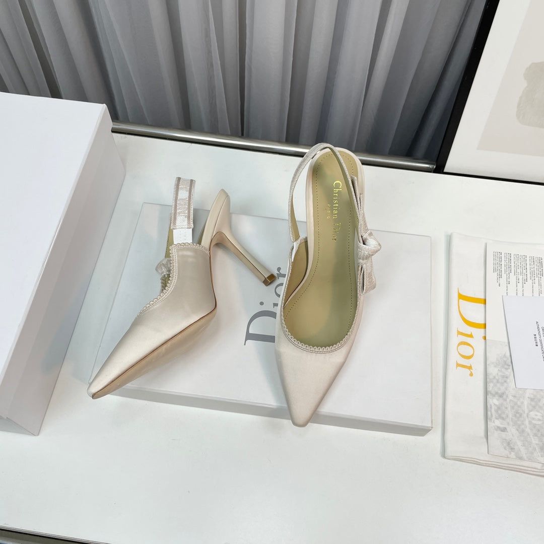 DIOR slingback pumps 95 white silk fabric