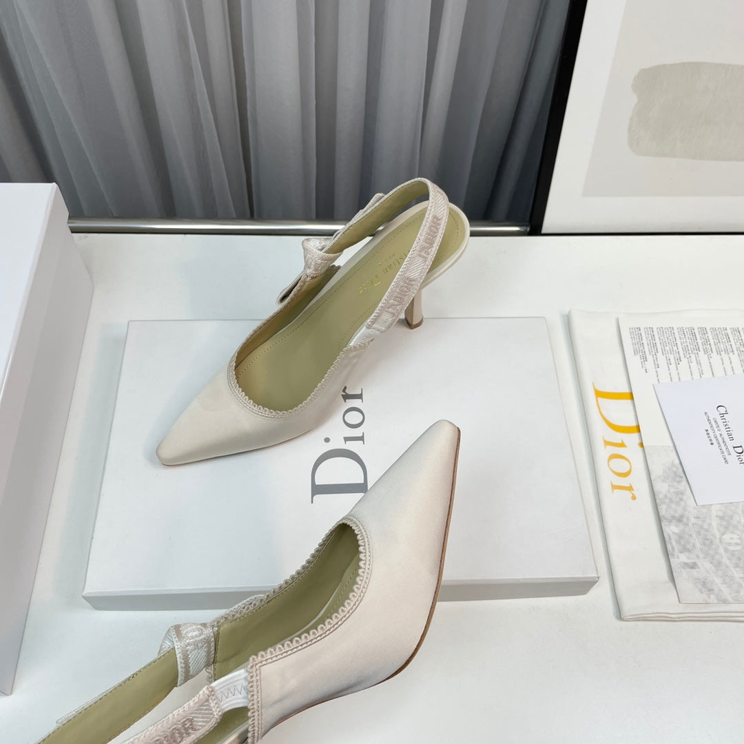 DIOR slingback pumps 95 white silk fabric