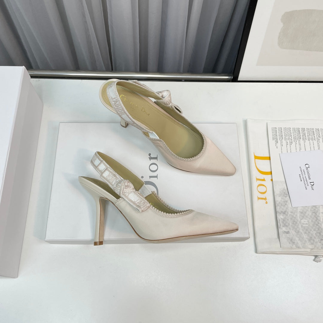 DIOR slingback pumps 95 white silk fabric