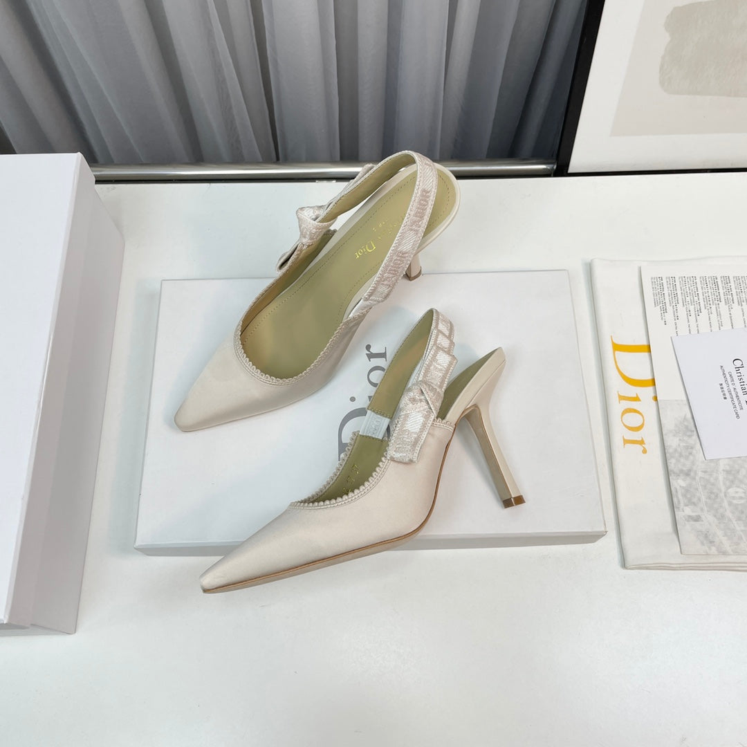 DIOR slingback pumps 95 white silk fabric