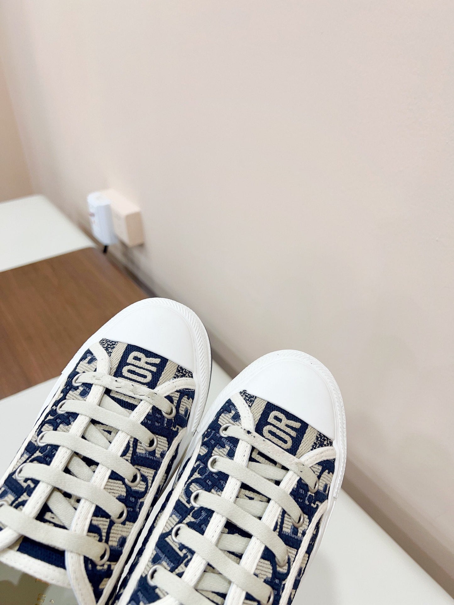 DIOR WALKN WHITE DEEP BLUE OBLIQUE EMBROIDERY CANVAS