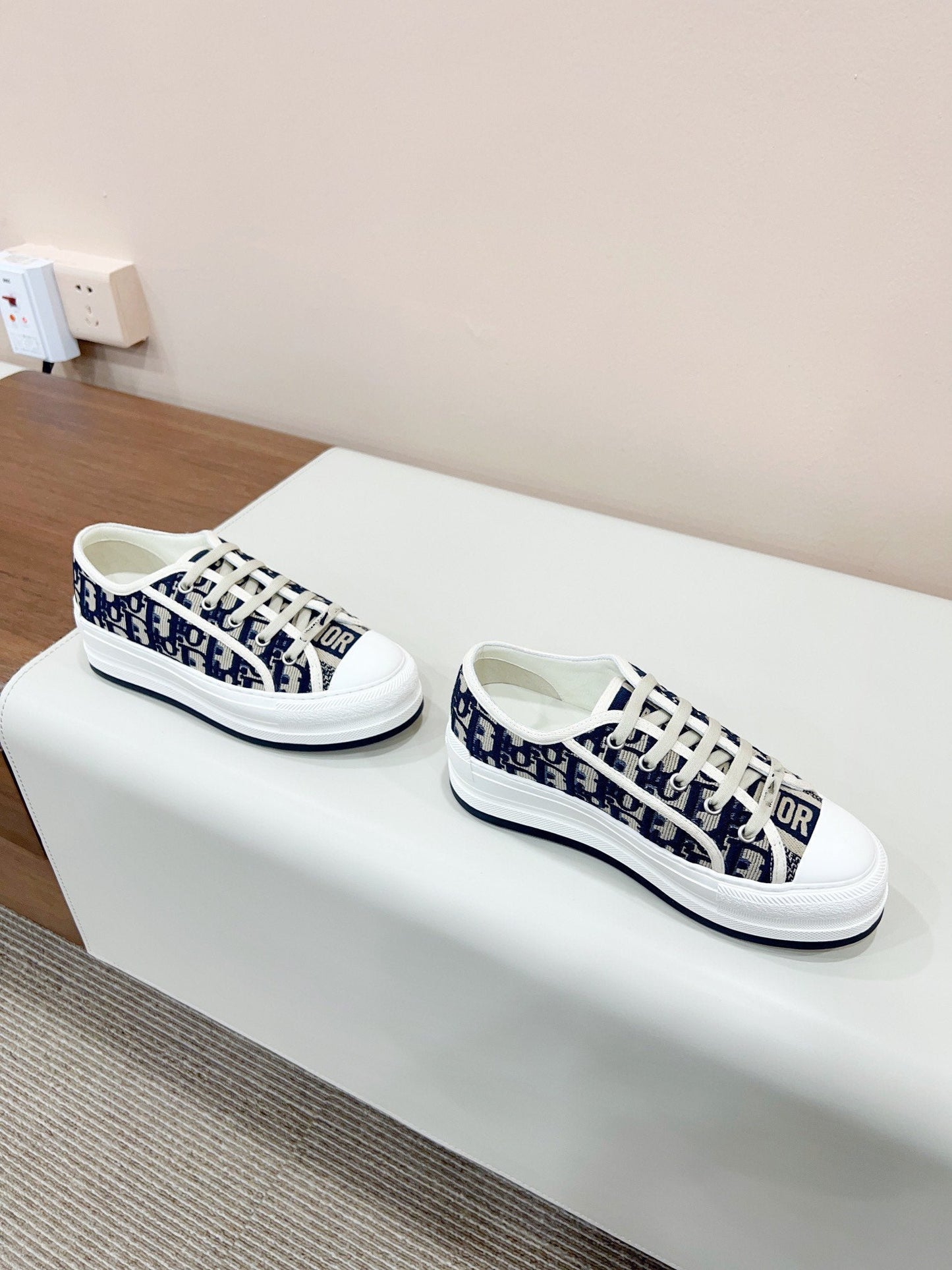 DIOR WALKN WHITE DEEP BLUE OBLIQUE EMBROIDERY CANVAS
