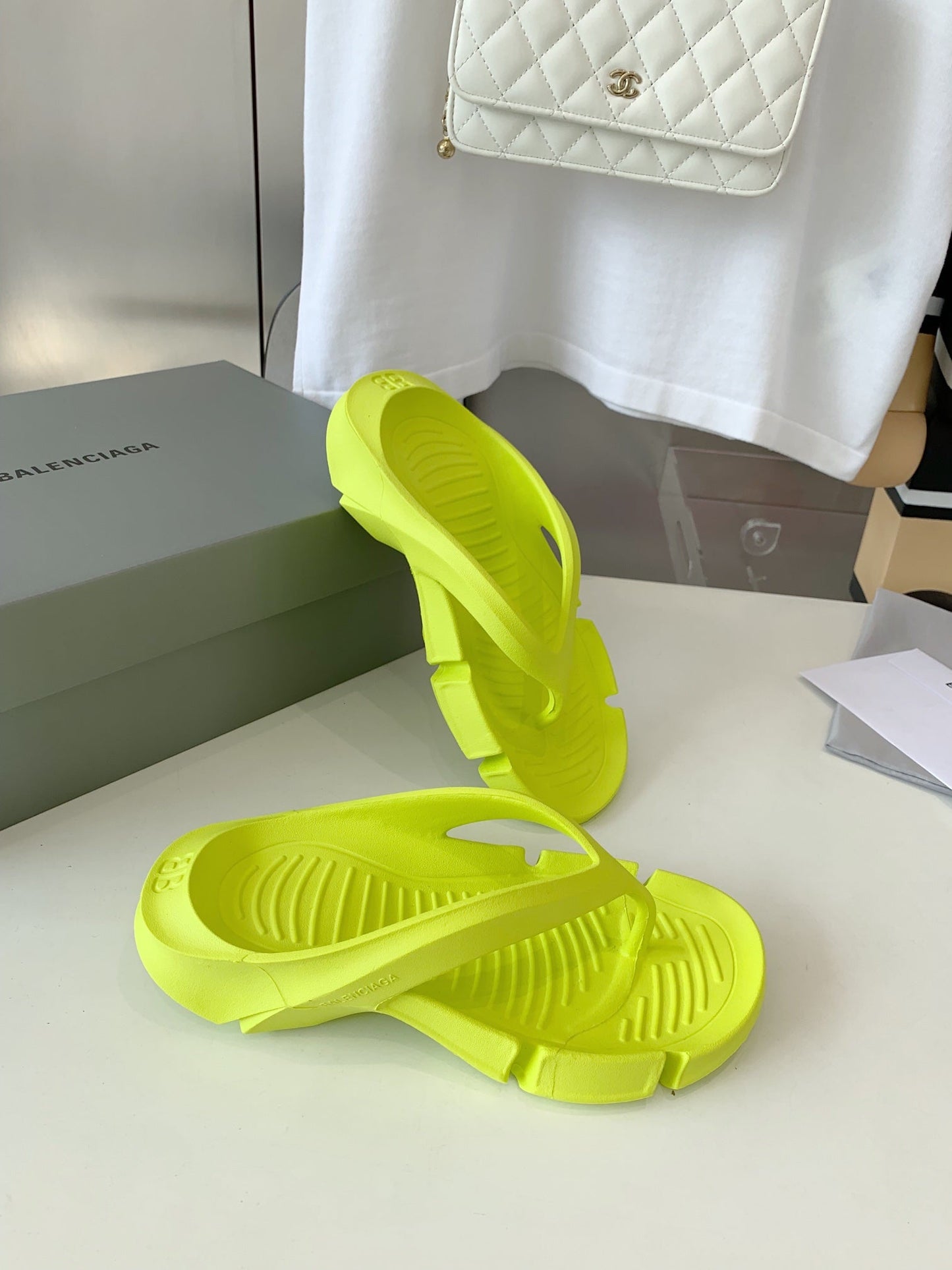 Balanciaga THONG SANDALS IN VOLT GREEN RUBBER