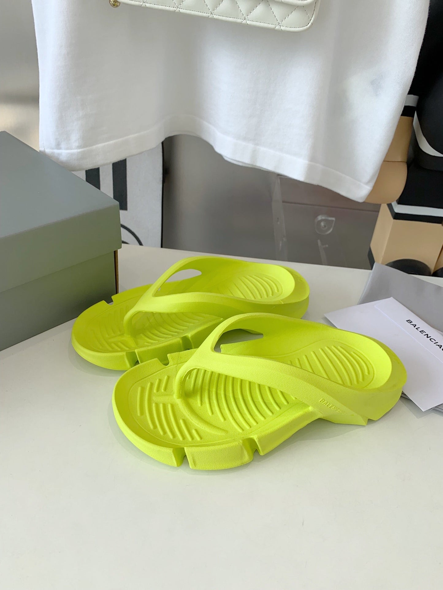 Balanciaga THONG SANDALS IN VOLT GREEN RUBBER