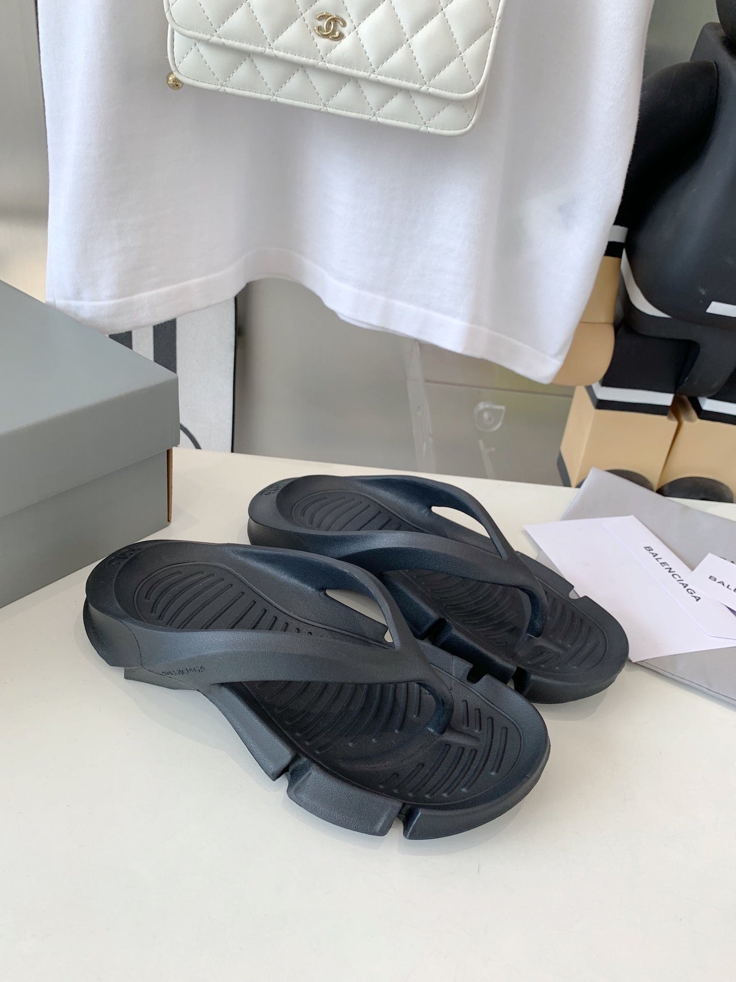 Balanciaga THONG SANDALS IN BLACK RUBBER