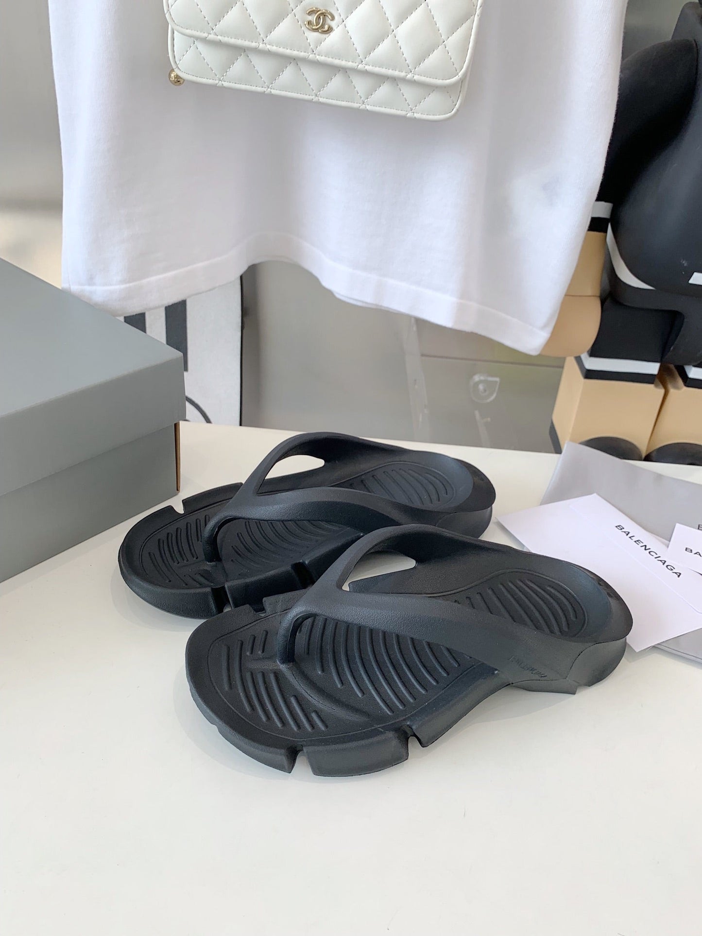 Balanciaga THONG SANDALS IN BLACK RUBBER