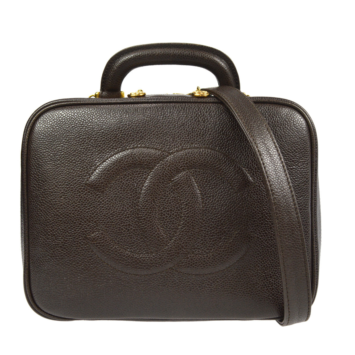 CHANEL 2way Cosmetic Vanity Handbag Brown Caviar