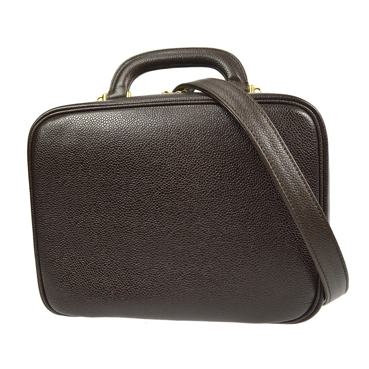 CHANEL 2way Cosmetic Vanity Handbag Brown Caviar