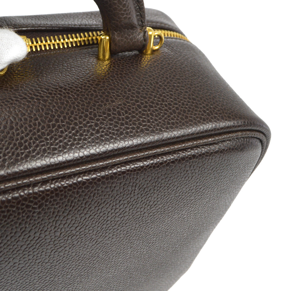 CHANEL 2way Cosmetic Vanity Handbag Brown Caviar