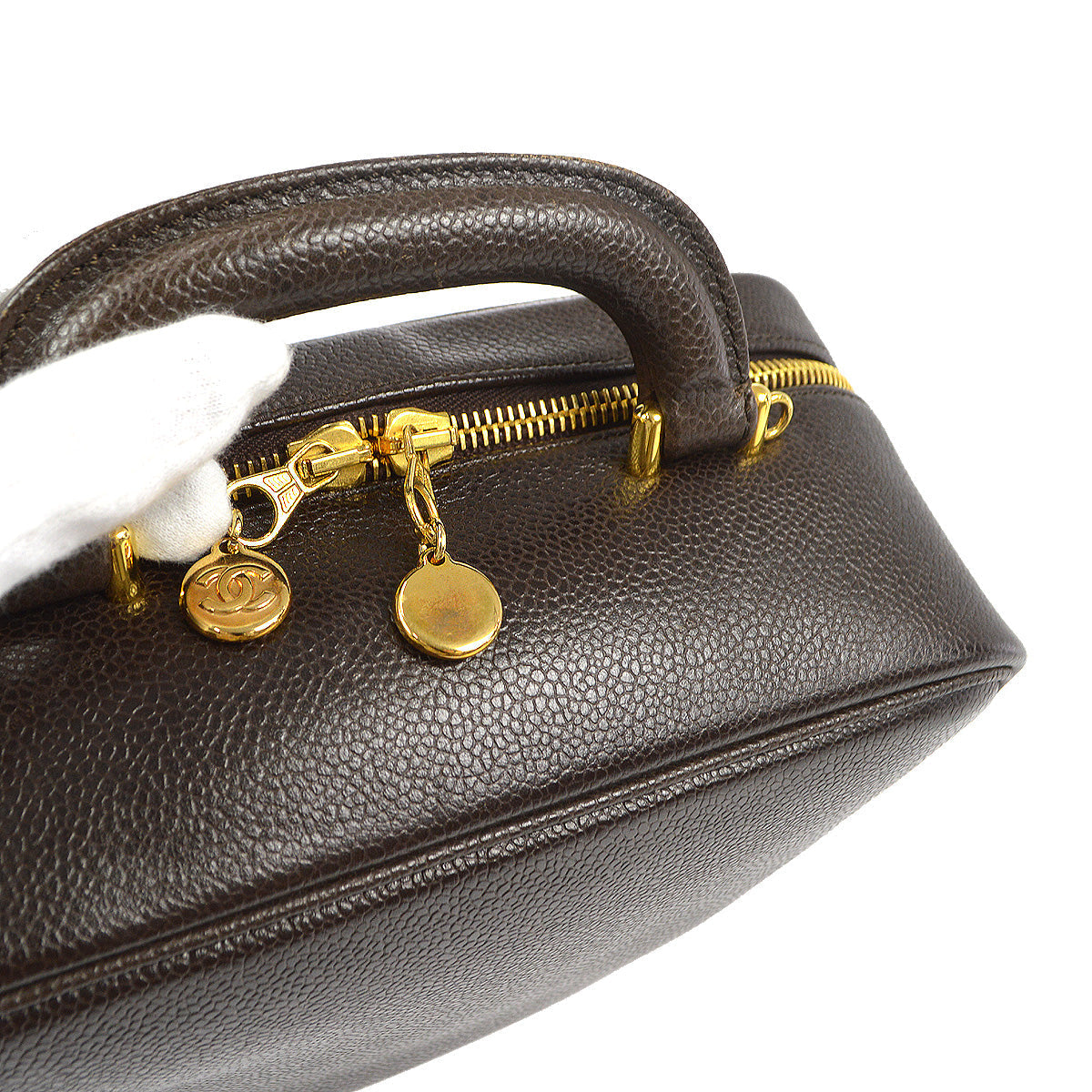 CHANEL 2way Cosmetic Vanity Handbag Brown Caviar